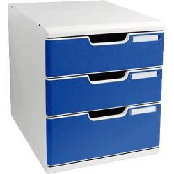 Exacompta MODULO Schubladenelement – 3 Schubladen, für A4, stapelbar, grau/blau, B 350 × H 320 × T 288 mm