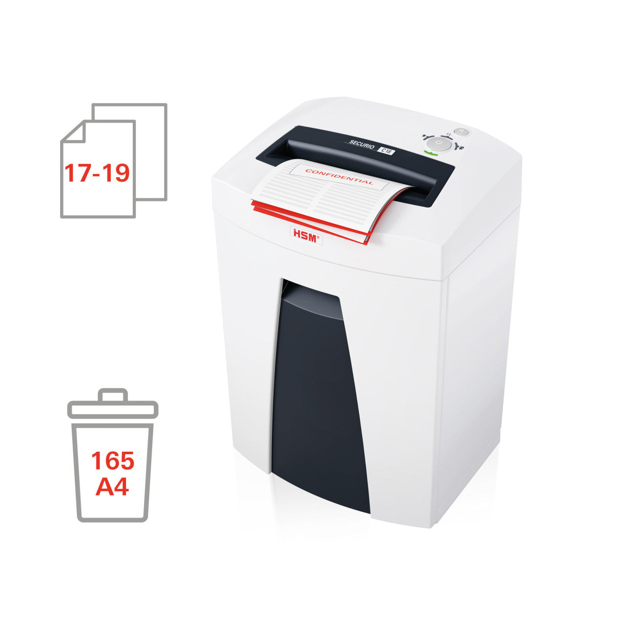 HSM Securio C18 – Aktenvernichter, DIN P-2, Streifenschnitt 5,8 mm, 20 Blatt, 25 l
