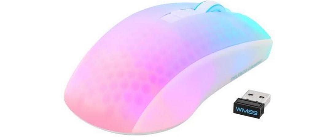 Deltaco Gaming DM320 – Gaming-Maus – Kabellos (Bluetooth/2,4 GHz), 10000 DPI, Rechtshänder, Weiss/Transparent