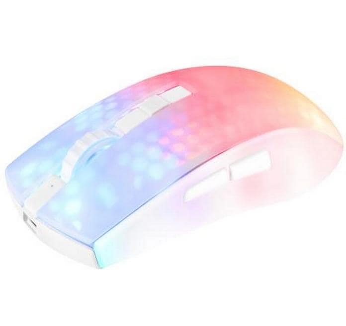 Deltaco Gaming DM320 – Gaming-Maus – Kabellos (Bluetooth/2,4 GHz), 10000 DPI, Rechtshänder, Weiss/Transparent