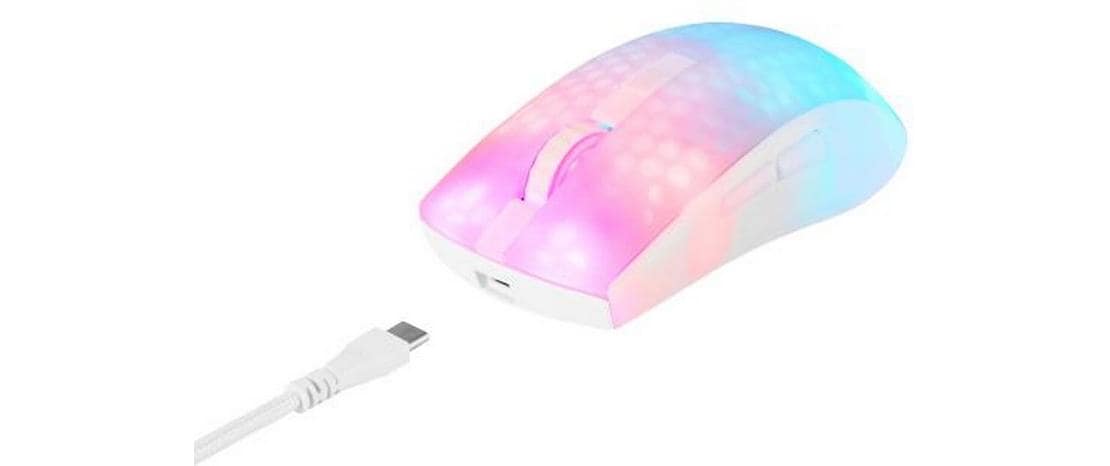 Deltaco Gaming DM320 – Gaming-Maus – Kabellos (Bluetooth/2,4 GHz), 10000 DPI, Rechtshänder, Weiss/Transparent