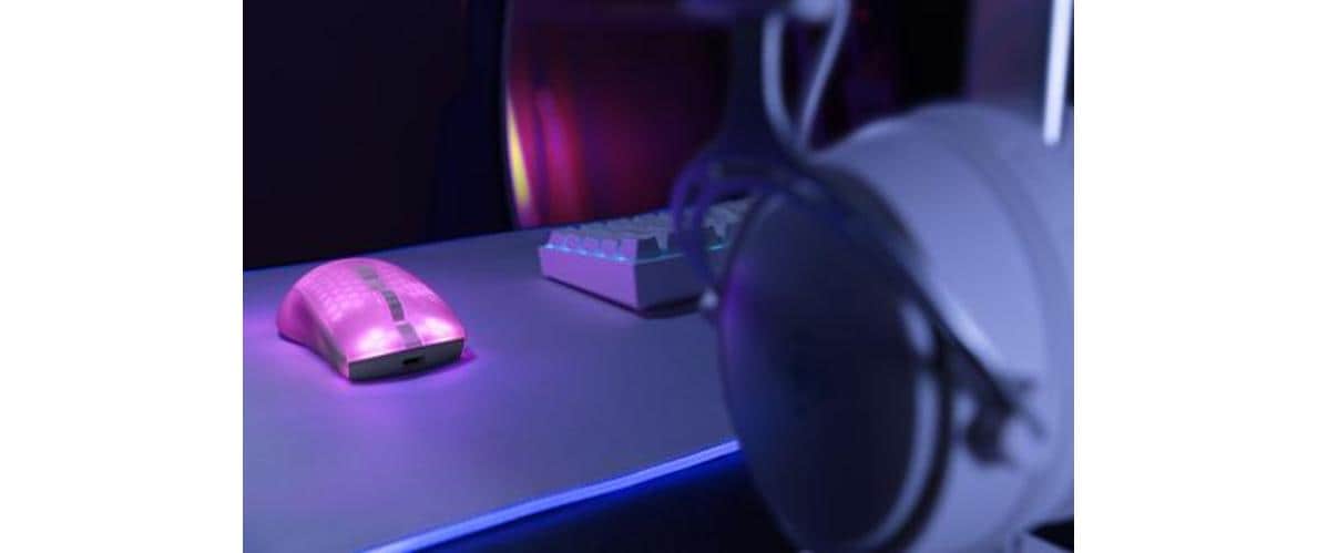 Deltaco Gaming DM320 – Gaming-Maus – Kabellos (Bluetooth/2,4 GHz), 10000 DPI, Rechtshänder, Weiss/Transparent