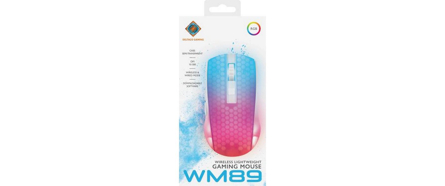 Deltaco Gaming DM320 – Gaming-Maus – Kabellos (Bluetooth/2,4 GHz), 10000 DPI, Rechtshänder, Weiss/Transparent