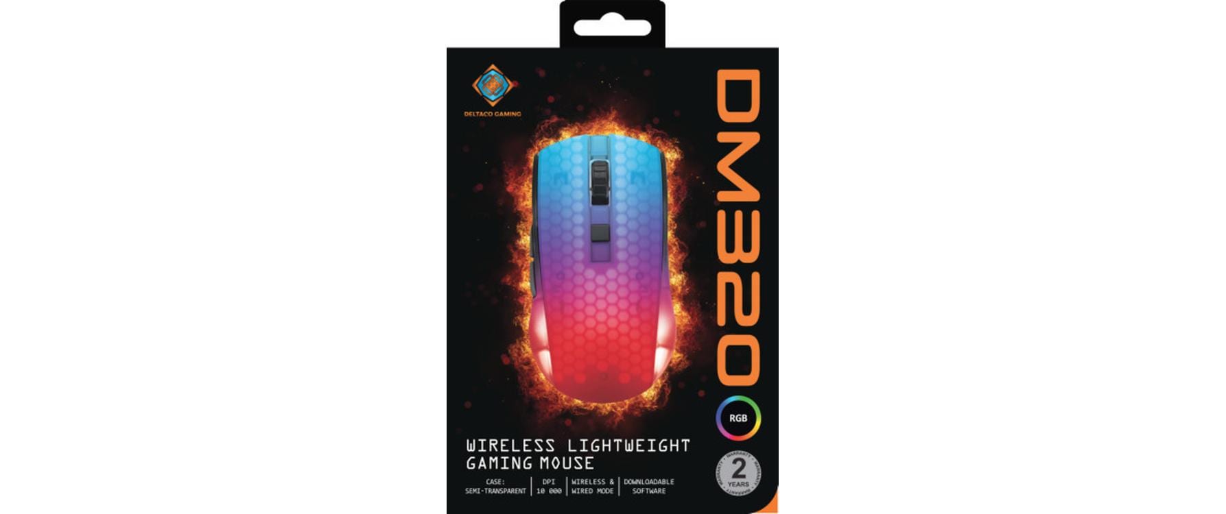 Deltaco Gaming DM320 – Gaming-Maus – Kabellos (2,4 GHz), 10000 DPI, RGB-Beleuchtung, rechts, Schwarz