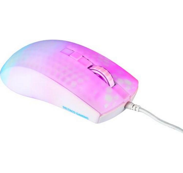 Deltaco Gaming DM310 – Gaming-Maus – Kabelgebunden (USB‑A), 6200 DPI, RGB-Beleuchtung, rechts, Weiss