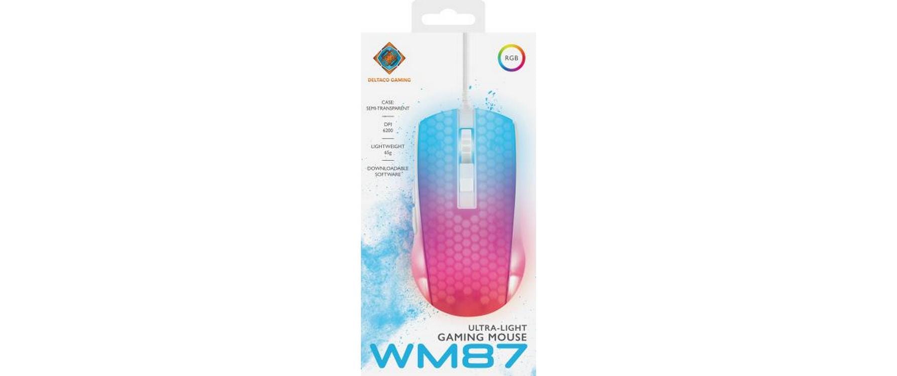 Deltaco Gaming DM310 – Gaming-Maus – Kabelgebunden (USB‑A), 6200 DPI, RGB-Beleuchtung, rechts, Weiss
