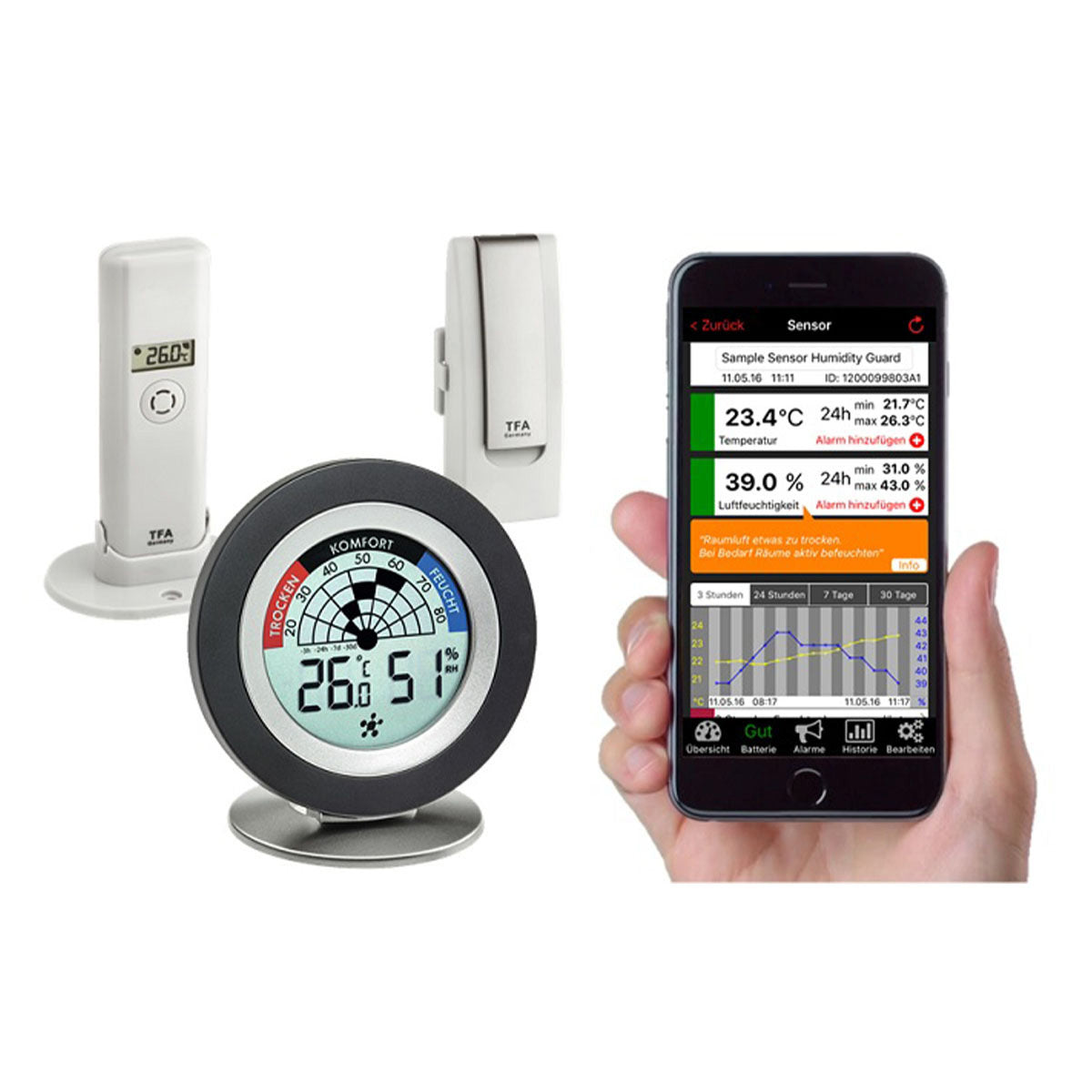 TFA-Dostmann WeatherHub SET8 – Wetterstation, innen/aussen, Hygrometer, inkl. Aussensensor – Weiss