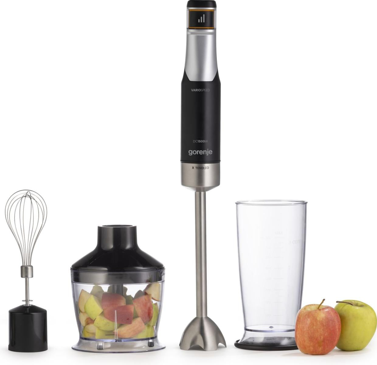 Gorenje Stabmixer HBX1500VX – 1500 W, 0,5 l Zerkleinerer, Schneebesen – schwarz/grau