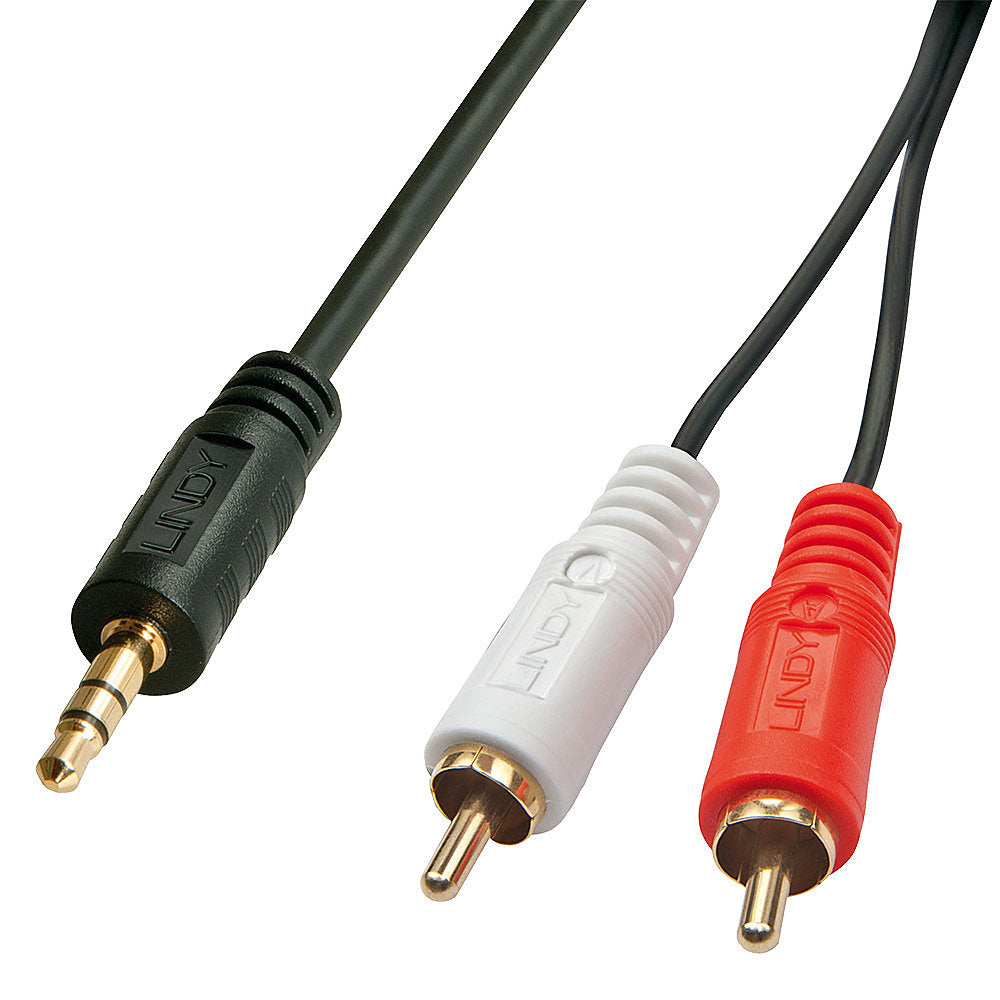 Lindy Audio-Adapterkabel 2×RCA (Stecker) auf 3,5 mm Klinke (Stecker) – 10 m, 3-polig (TRS)