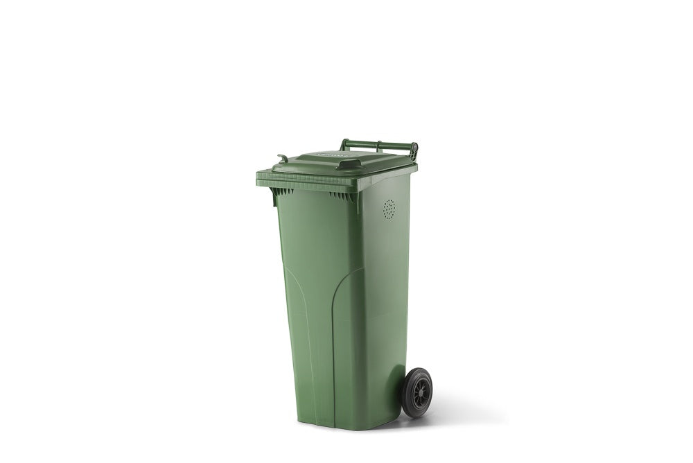 Verwo Abfallcontainer – 140 l – mit Deckel – Kunststoff, Grün – B × H × T 480 × 1075 × 540 mm
