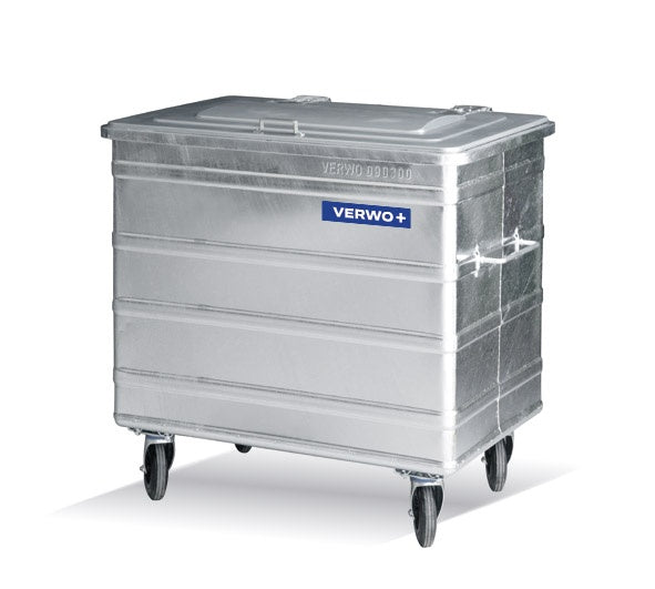 Verwo Abfallcontainer – 800 l – Stahl, silber – B × H × T 1300 × 1250 × 850 mm – feuerverzinkt