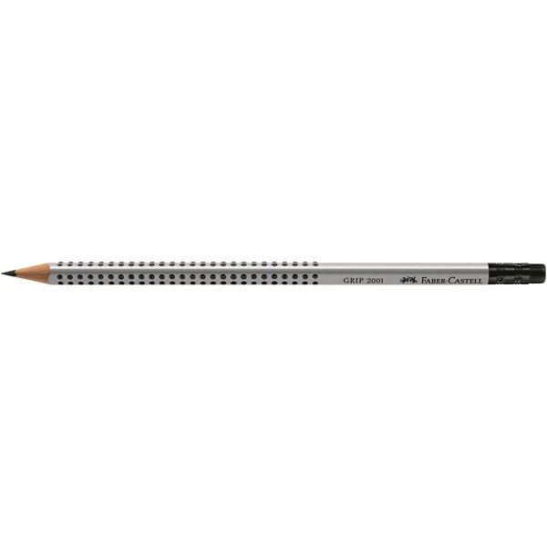 Faber-Castell Grip 2001 Bleistift, Dreikant, Grip-Zone, mit Radierer HB Mine Ø 2 mm Grau