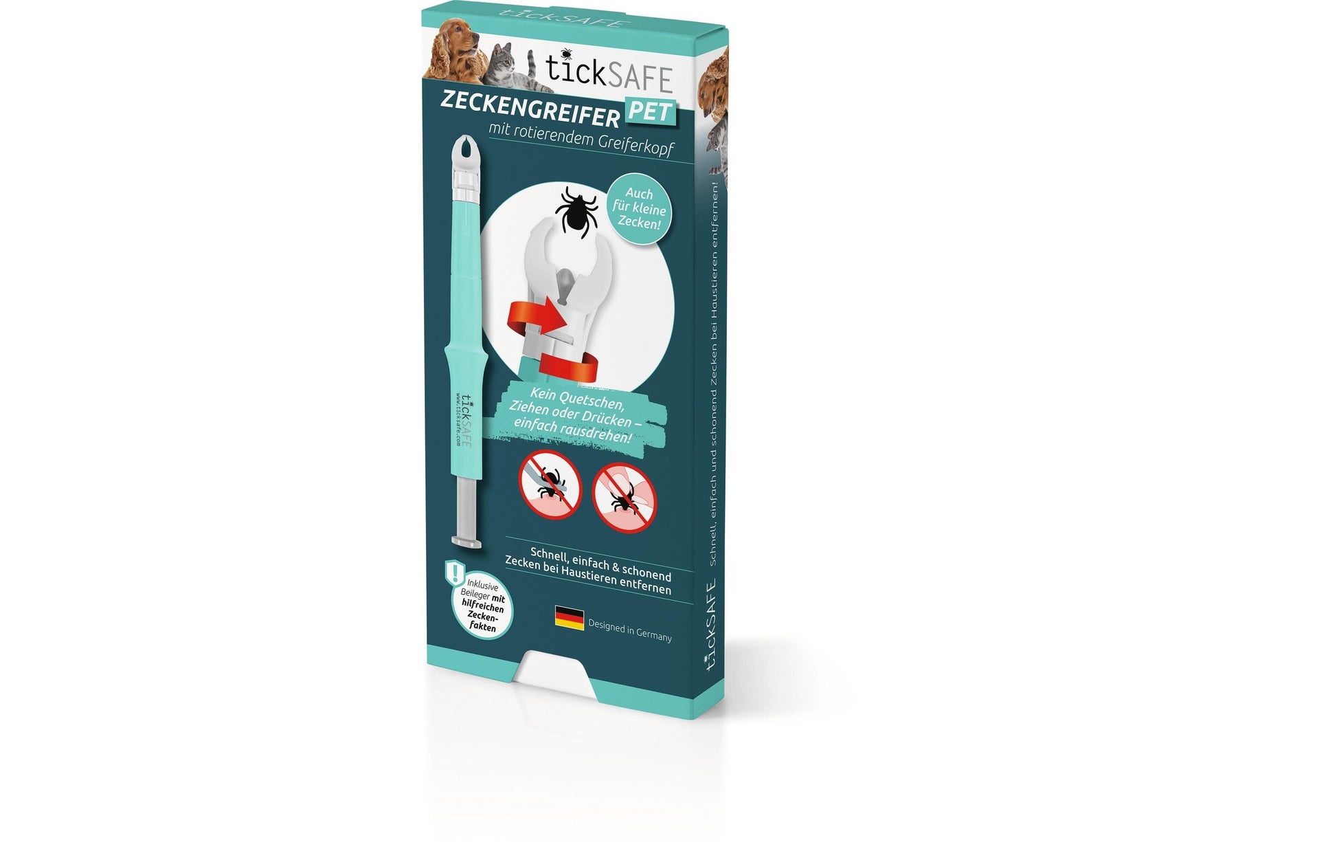 tickSAFE Zeckenentferner – für Tiere – 16,9 cm – weiss/türkis