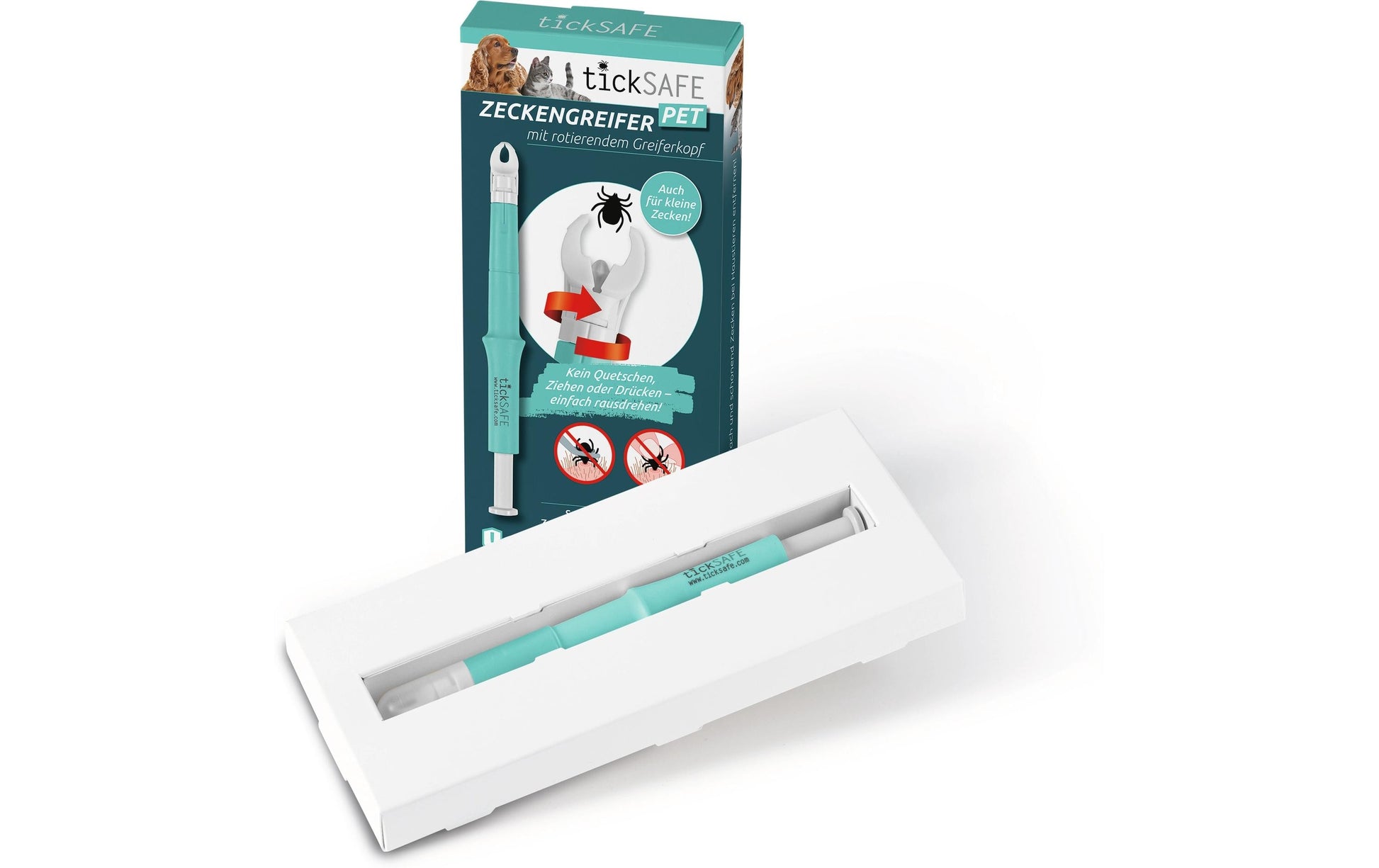 tickSAFE Zeckenentferner – für Tiere – 16,9 cm – weiss/türkis