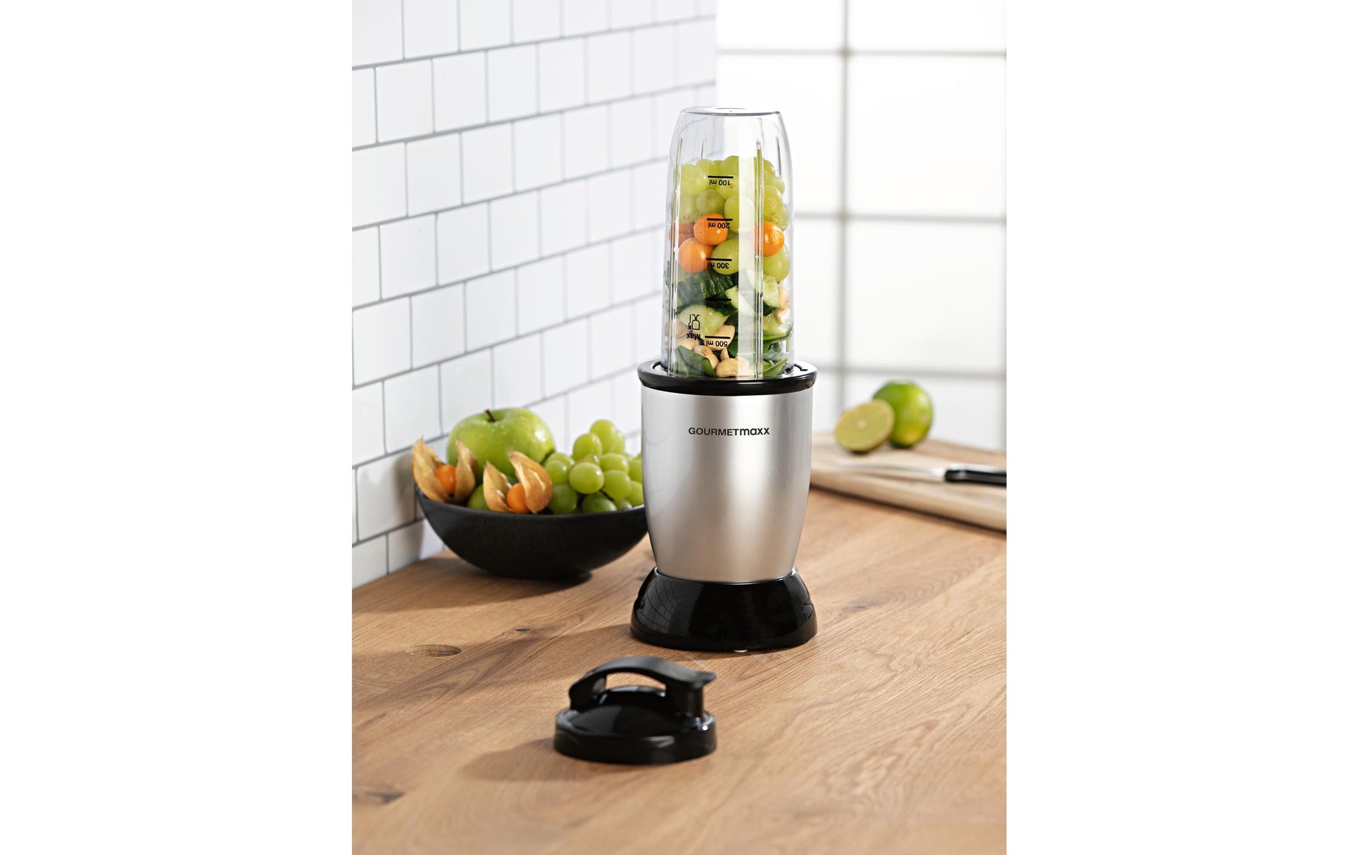 Gourmetmaxx Smoothie-Mixer 11003 – 0,7 l, 500 W, 2-faches Edelstahl-Messer – Schwarz/Silber