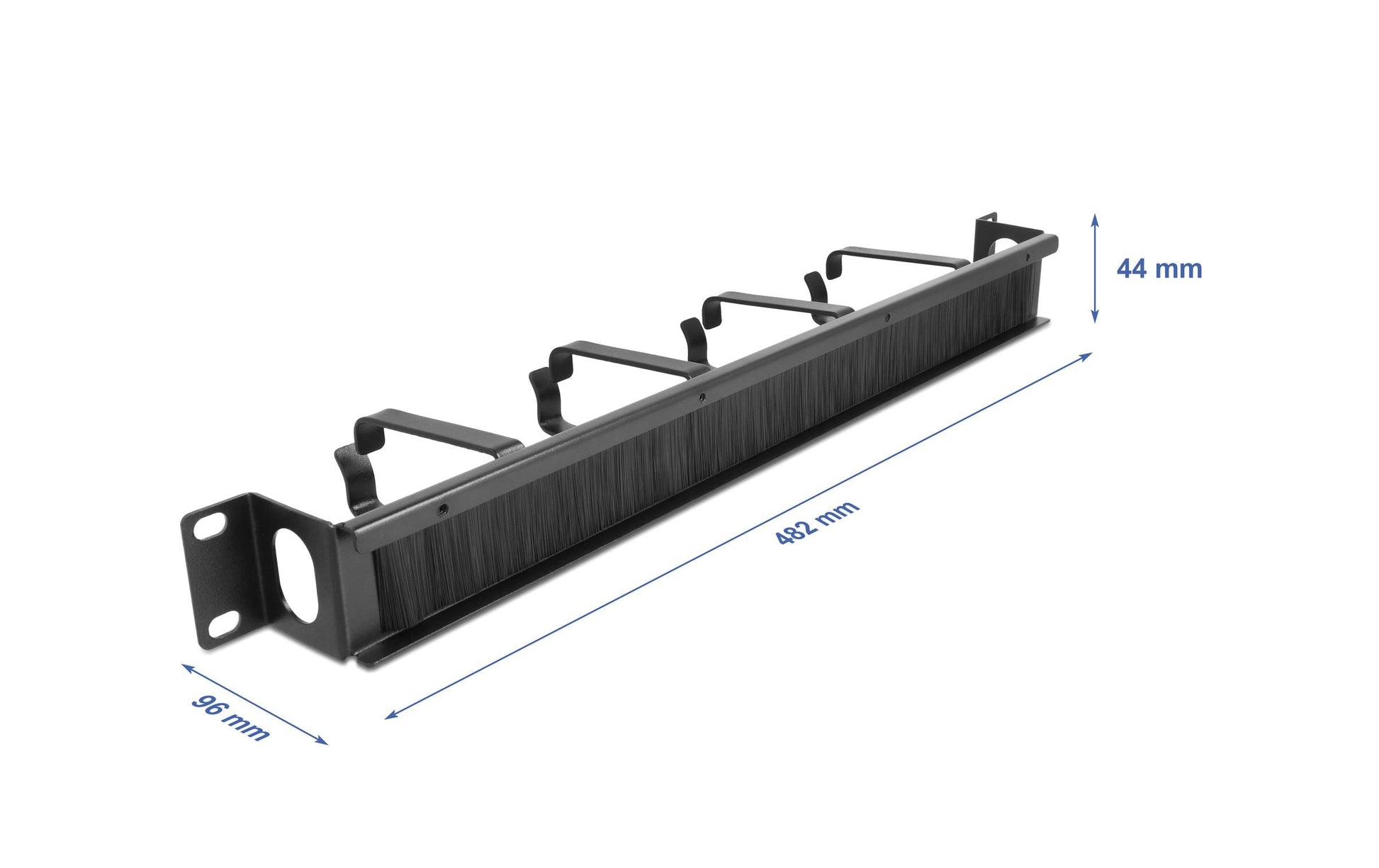 DeLOCK 19" 1U Rangierpanel, 4 Bügel, 482,6×96,2×44 mm, Metall/Nylon – Schwarz
