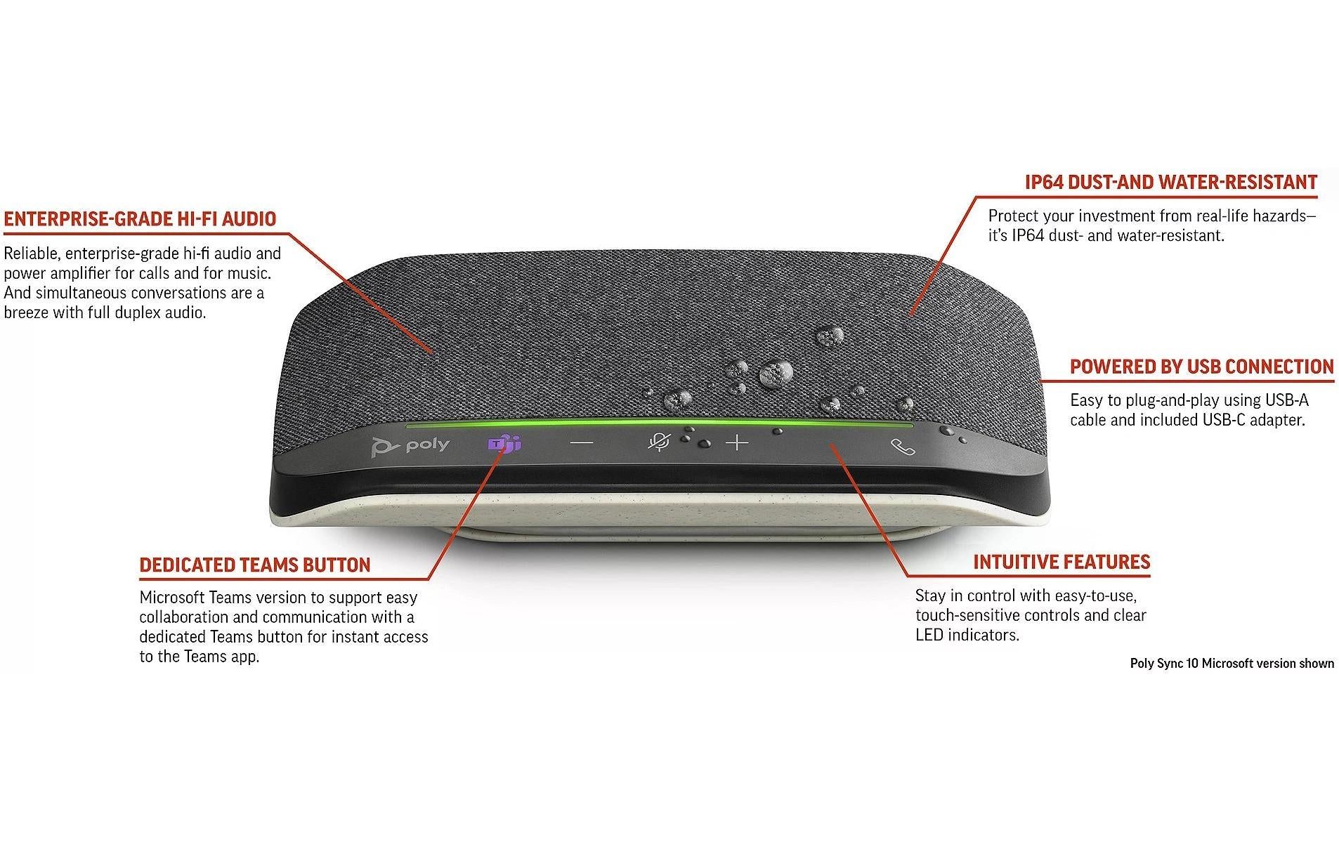 Poly Sync 10 Freisprecheinrichtung – USB‑A/USB‑C – für Microsoft Teams – Silber