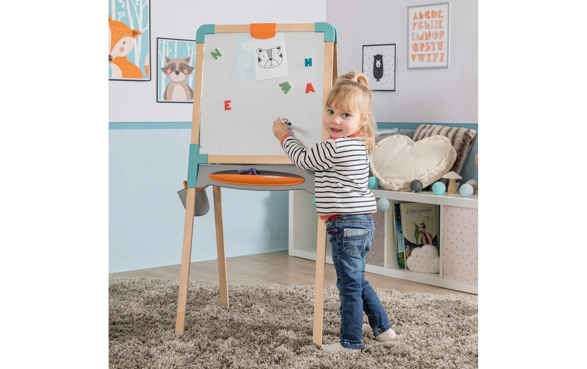 Smoby Kinder-Kreidetafel – 550 × 1'200 mm hoch – Holz, mehrfarbig – inkl. 72 Magnete