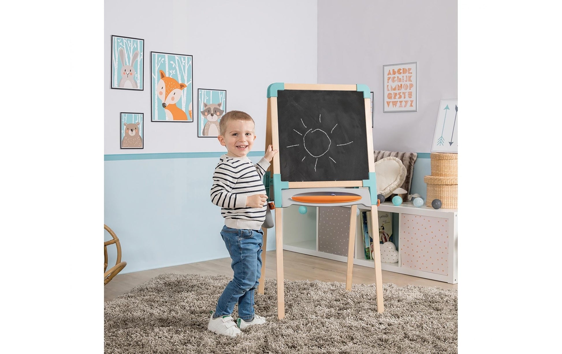 Smoby Kinder-Kreidetafel – 550 × 1'200 mm hoch – Holz, mehrfarbig – inkl. 72 Magnete