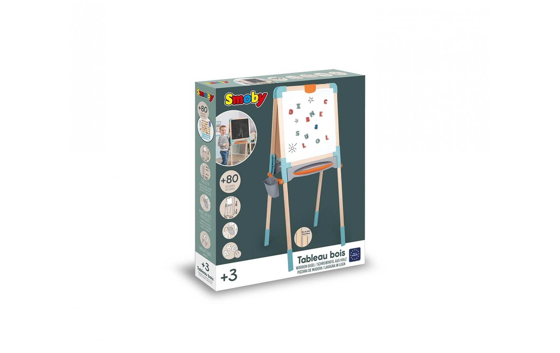 Smoby Kinder-Kreidetafel – 550 × 1'200 mm hoch – Holz, mehrfarbig – inkl. 72 Magnete