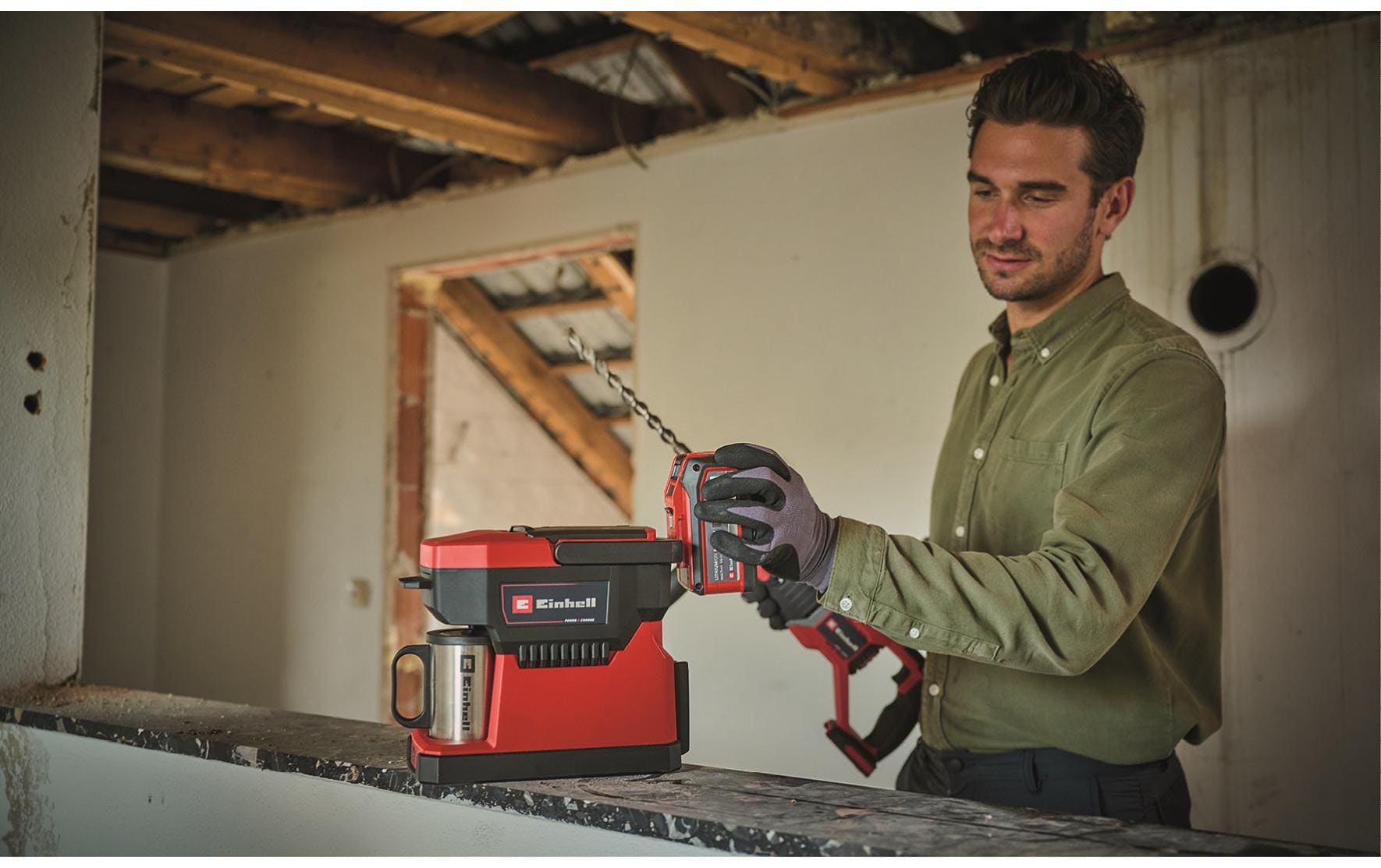 Einhell TE-CF 18 Li-Solo Filterkaffeemaschine – 1 Tasse, 0,2 l, Rot