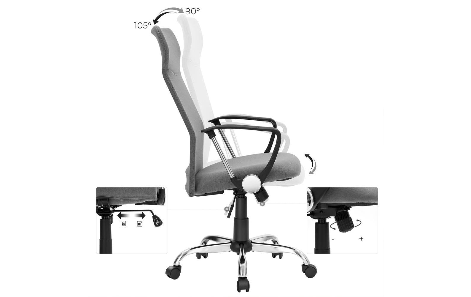 Songmics Bürostuhl – Sitzhöhe 46–56 cm, 120 kg, Grau