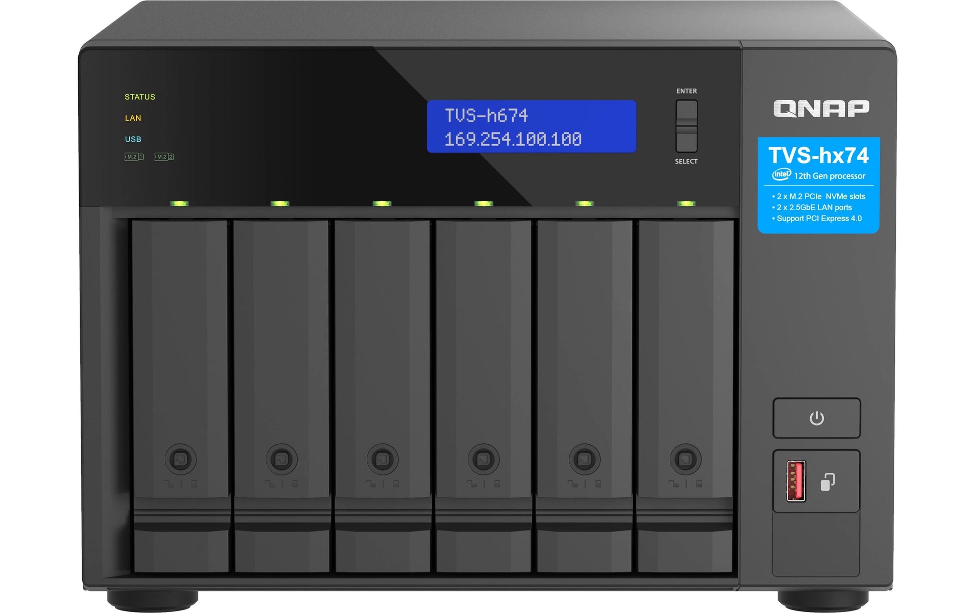 QNAP TVS-H674-I3-16G Allgemeines Speichergerät – 2×2,5 GbE, 6-Bay, 16 GB DDR4