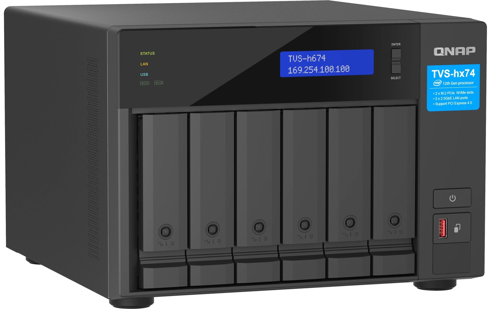 QNAP TVS-H674-I3-16G Allgemeines Speichergerät – 2×2,5 GbE, 6-Bay, 16 GB DDR4
