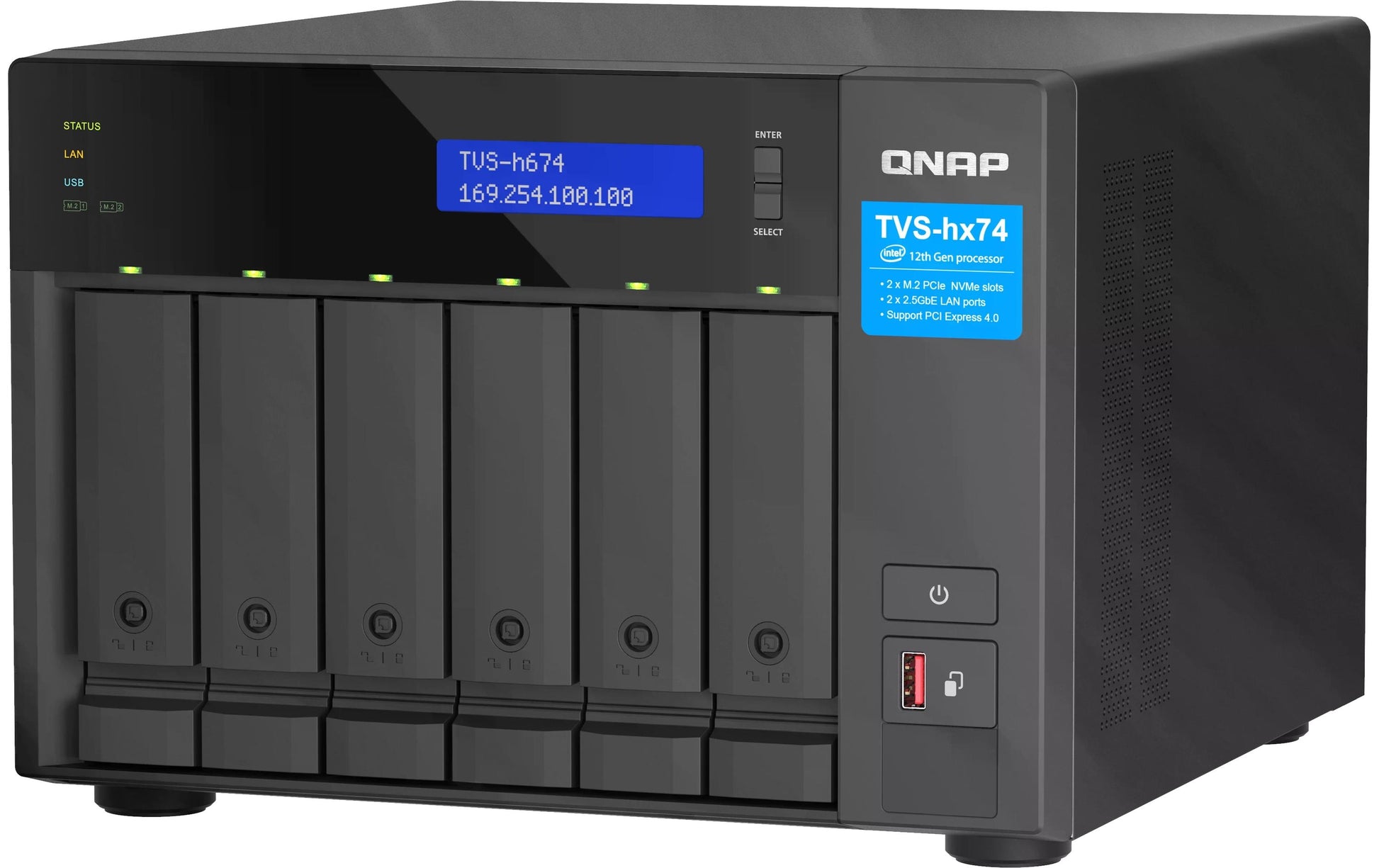 QNAP TVS-H674-I3-16G Allgemeines Speichergerät – 2×2,5 GbE, 6-Bay, 16 GB DDR4