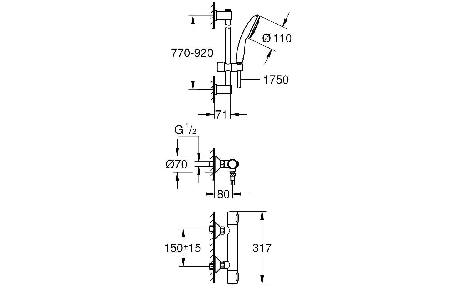 GROHE Badebatterie Precision Flow – Thermostat (Unterputz), Messing, Chrom