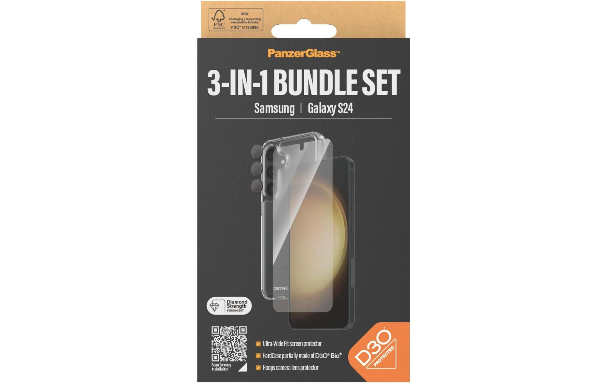 PanzerGlass Schutz-Set 3-in-1 – für Samsung Galaxy S24 – UWF, kratzresistent, Hartglas, transparent
