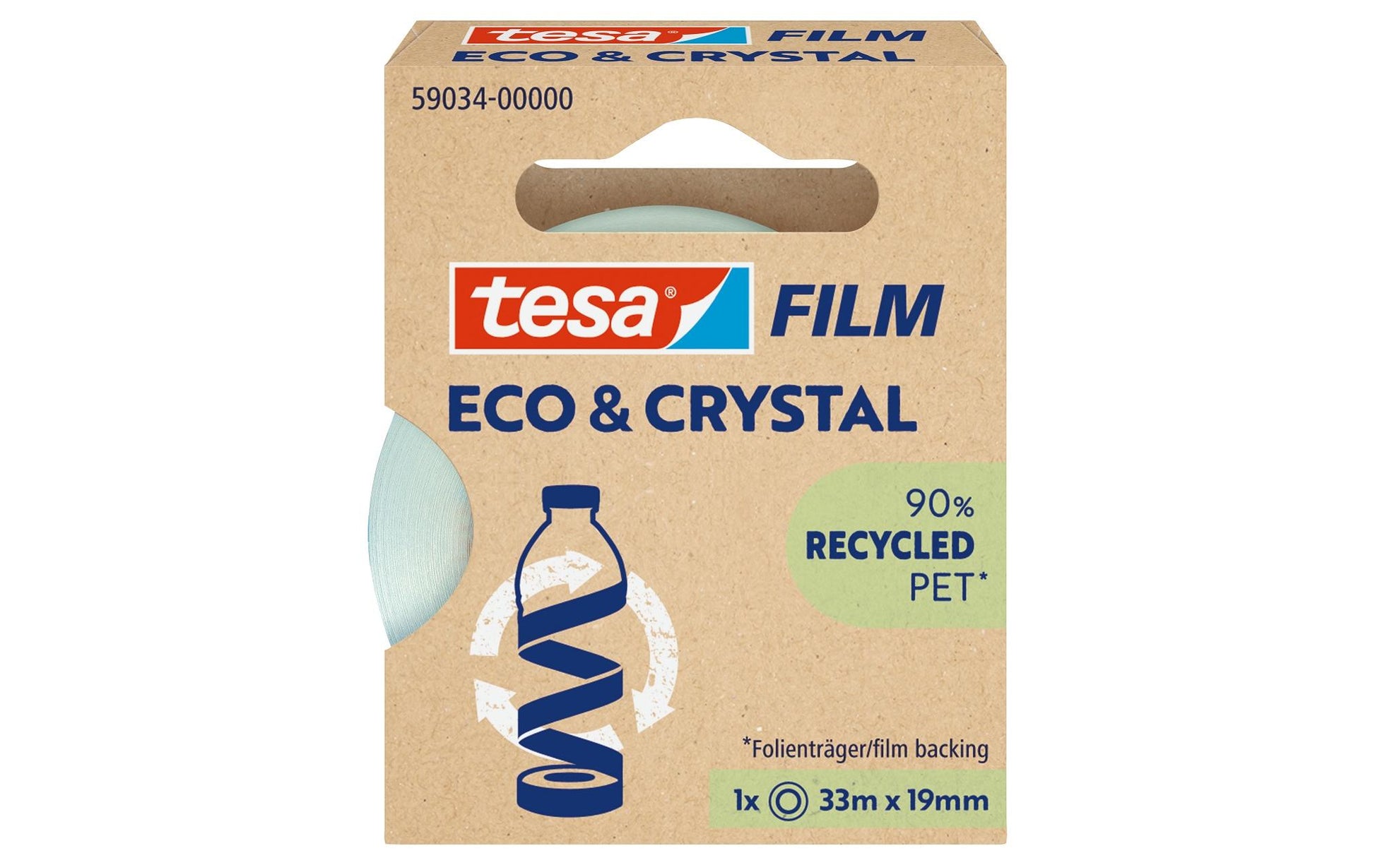 TESA Büro-Klebeband eco & crystal – permanent, Kunststoff, 19 mm × 33 m, transparent, 1 Rolle