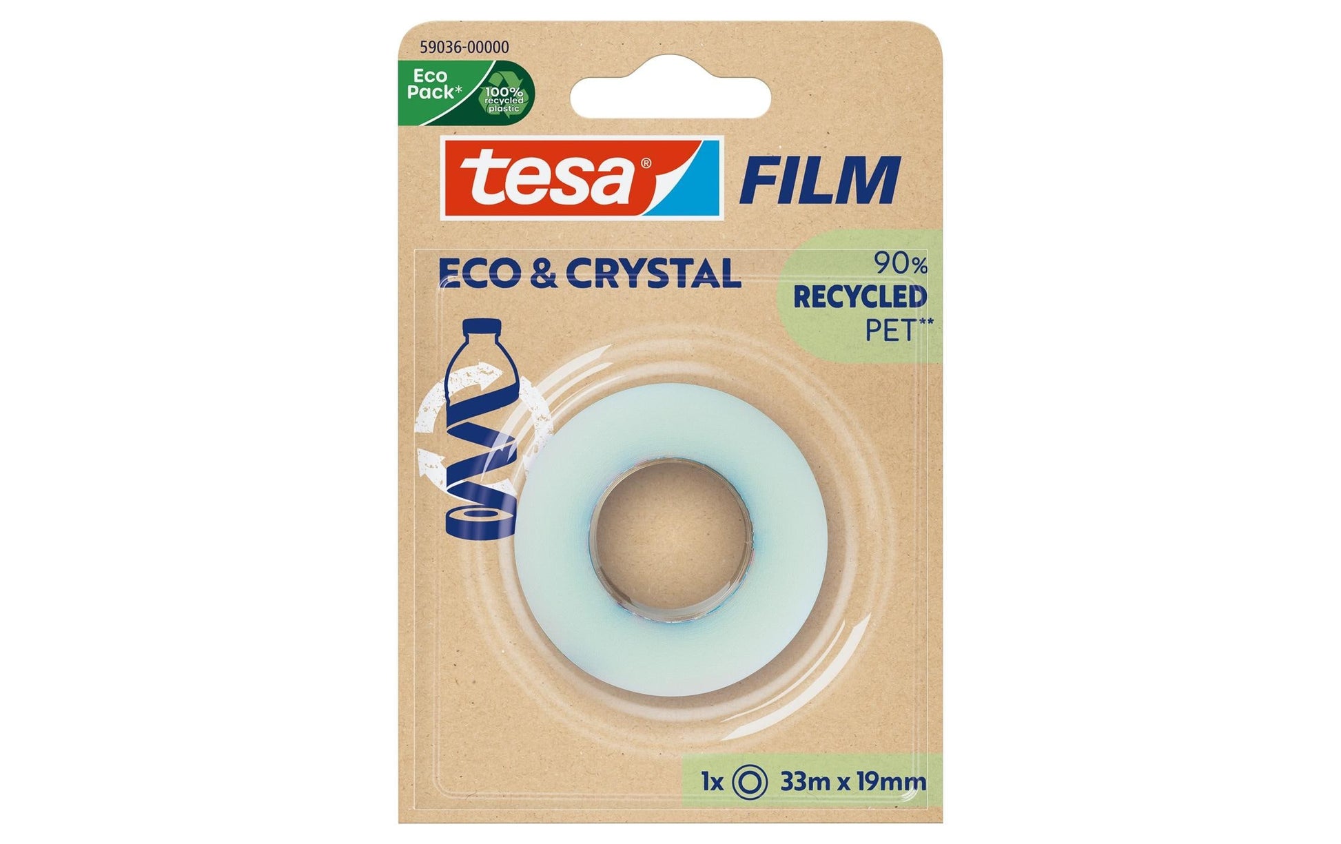 TESA Büro-Klebeband eco & crystal – permanent, Kunststoff, 19 mm × 33 m, transparent, 1 Rolle