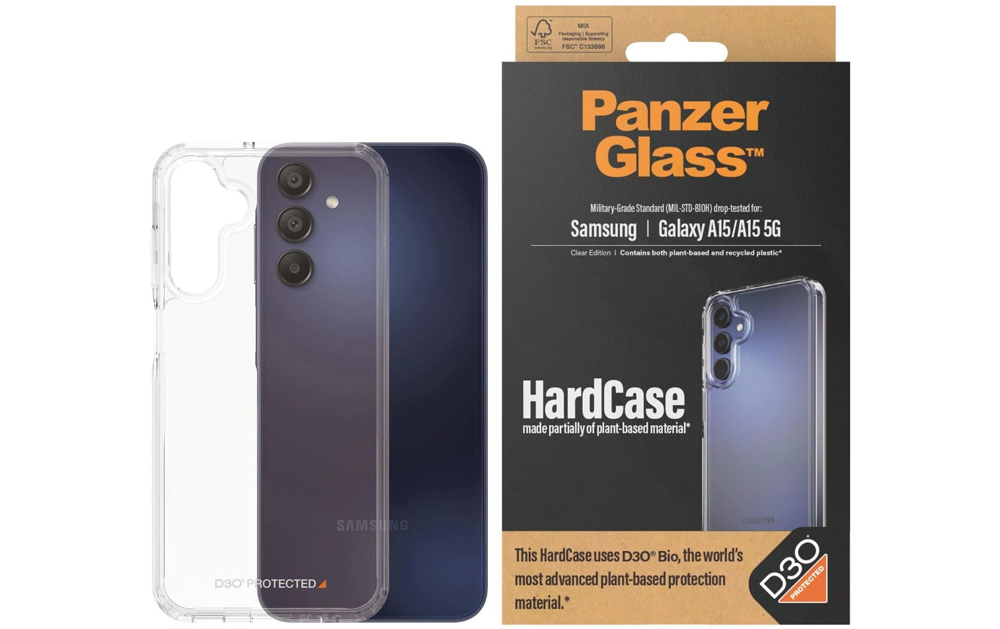 PanzerGlass HardCase D3O Backcover – für Samsung Galaxy A15/A15 5G, PET, Transparent
