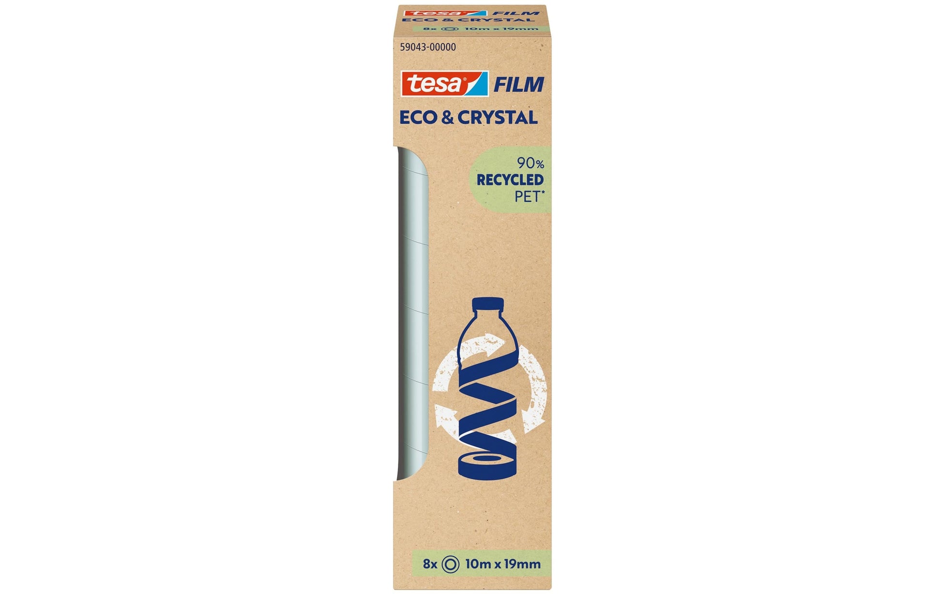 TESA Klebeband Eco & Crystal – Permanent, PET, 19 mm × 10 m, Transparent, 8 Rollen