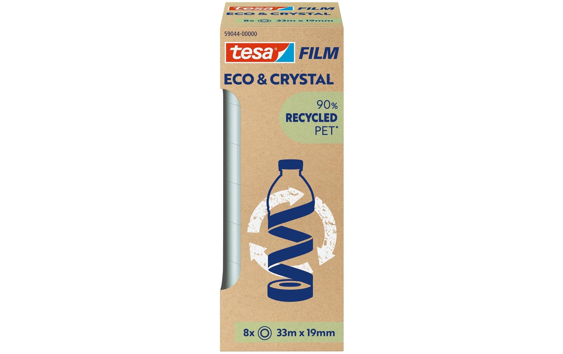TESA Büro-Klebeband eco & crystal – permanent, PET, 19 mm × 33 m, transparent, 8 Rollen