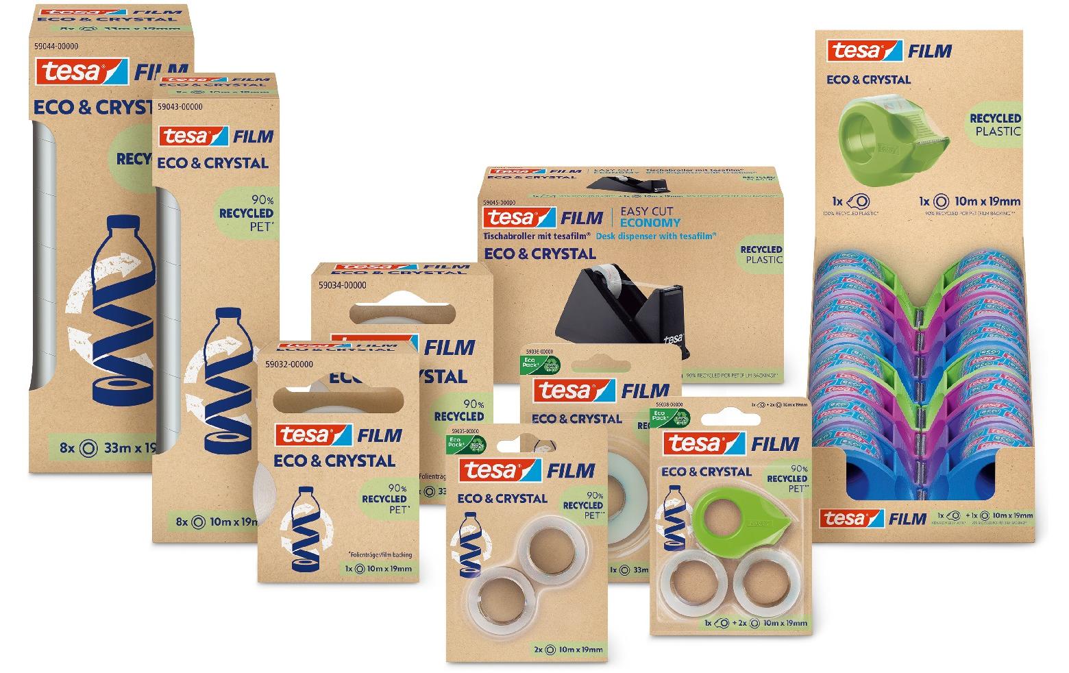 TESA Büro-Klebeband eco & crystal – permanent, PET, 19 mm × 33 m, transparent, 8 Rollen