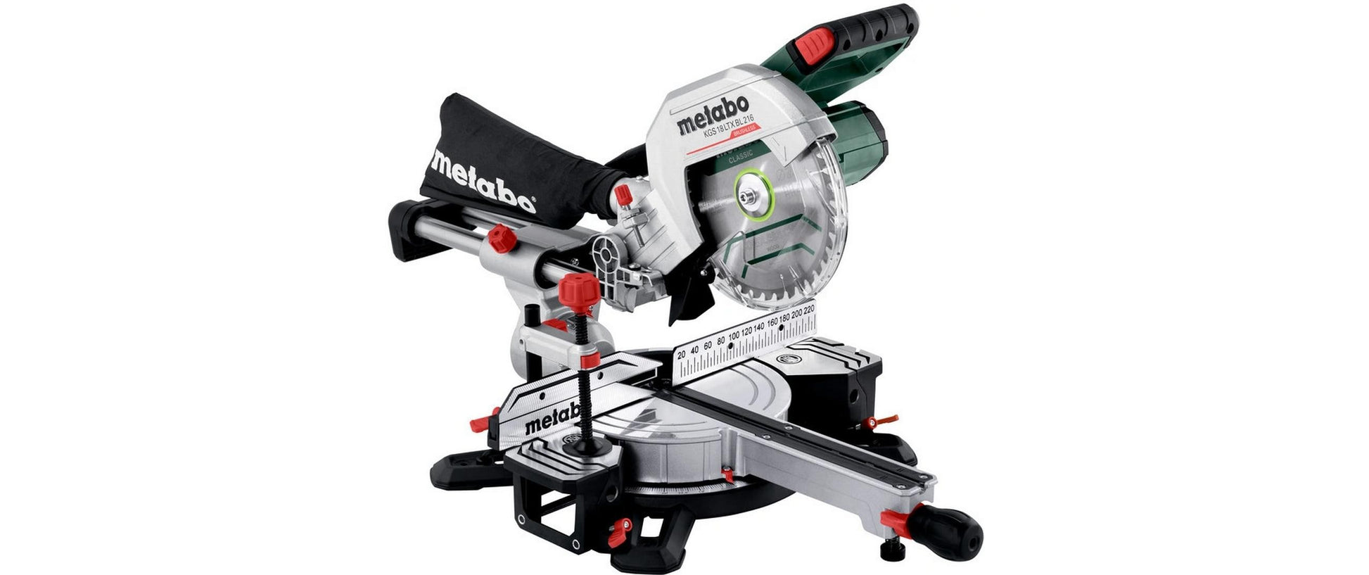 Metabo Kapp- und Gehrungssäge KGS 18 LTX BL 216 – 18 V (CAS) – Ø 216 mm – Solo – Brushless