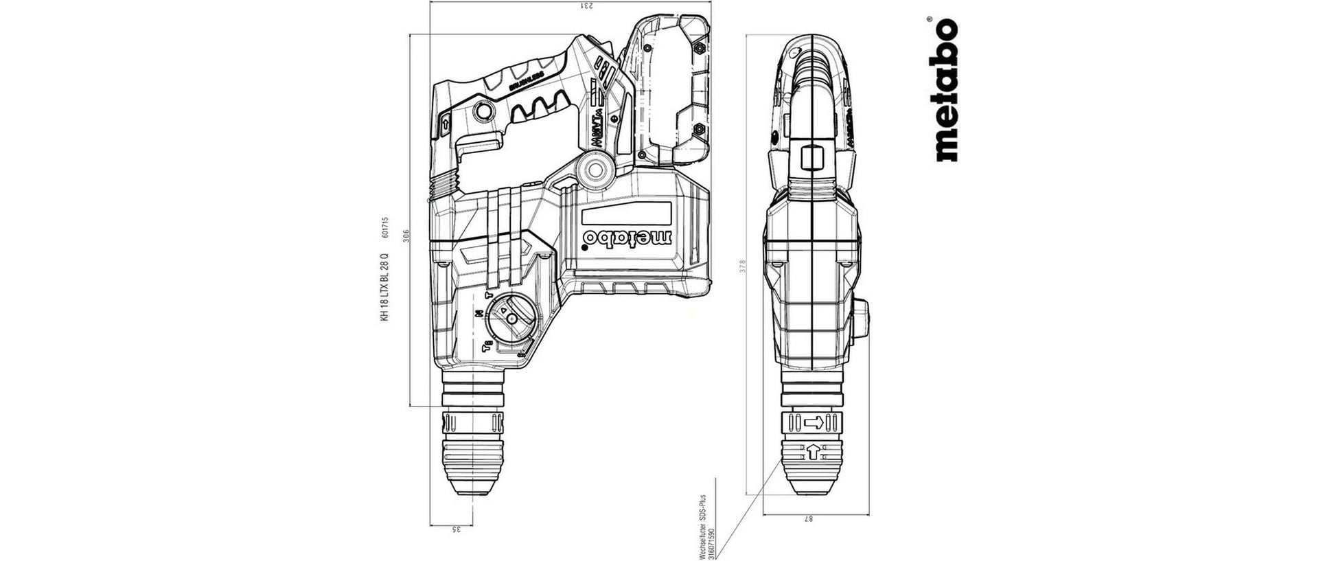 Metabo Akku-Kombihammer KH 18 LTX BL 28 Q – 18 V (CAS) – SDS-plus – Beton Ø 28 mm – 3 J – Solo