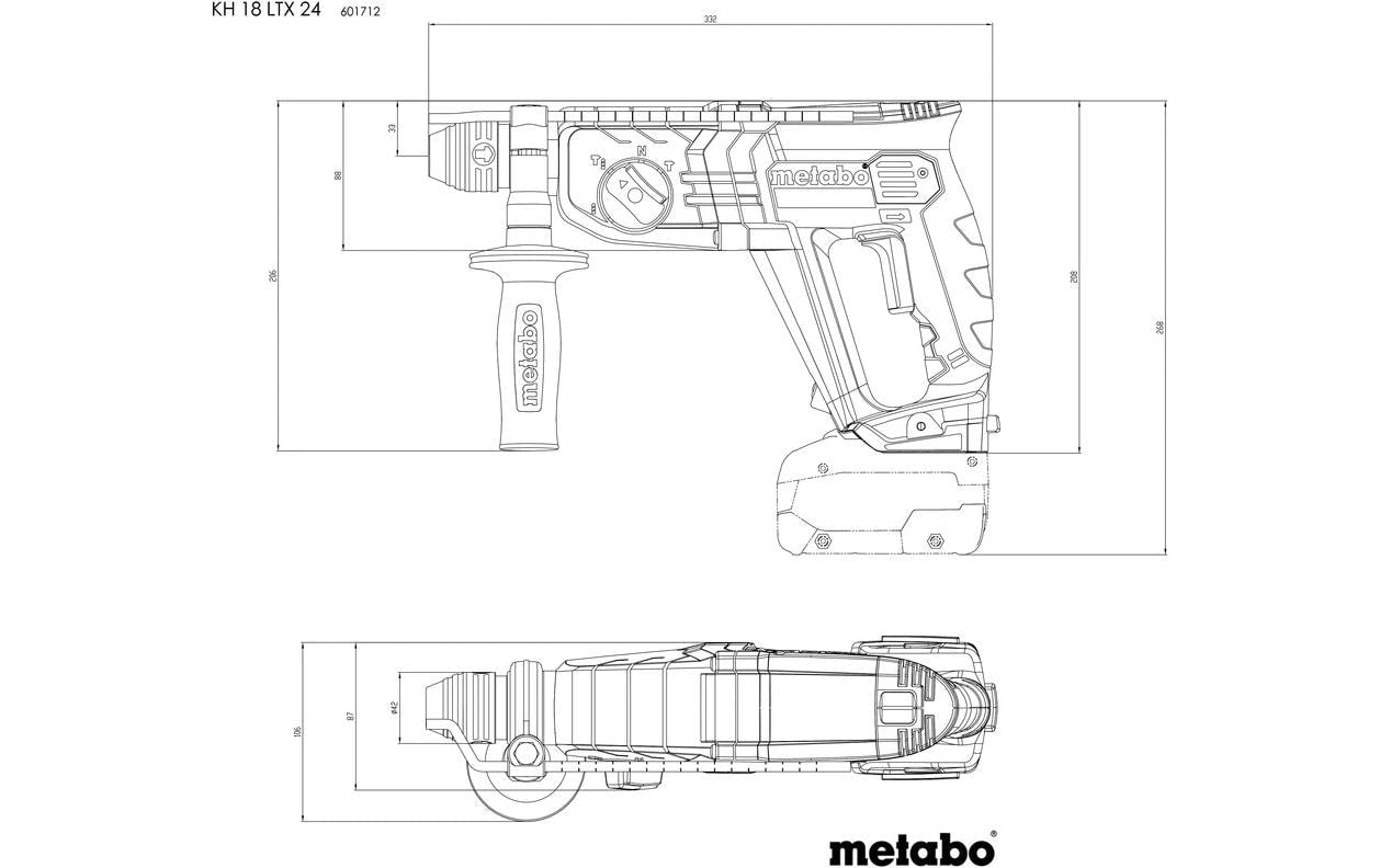 Metabo Bohrhammer KH 18 LTX 24 – 18 V (CAS) – SDS-plus – Beton Ø 24 mm – 2,1 J – Solo – Tragetasche