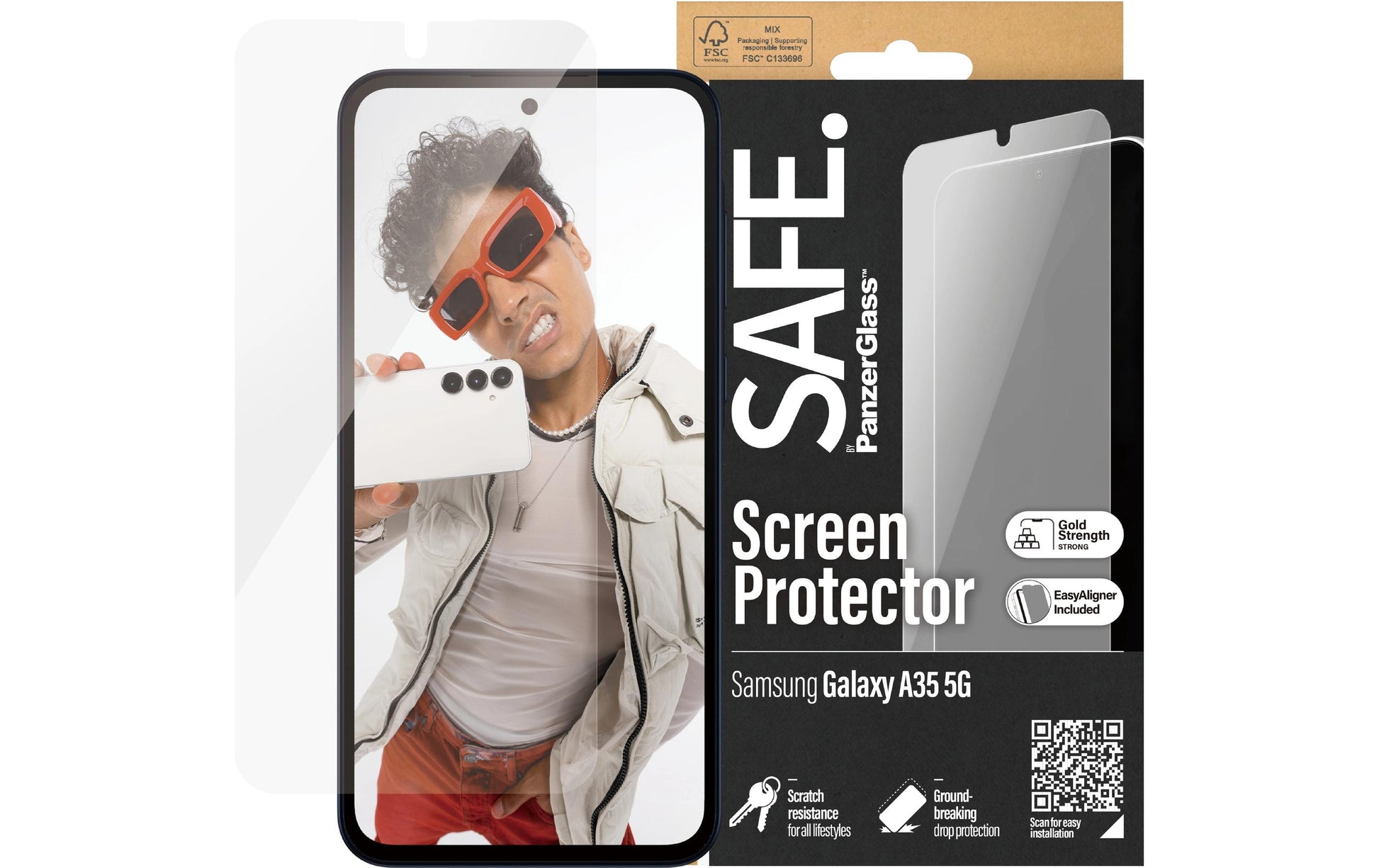 PanzerGlass SAFE. – Displayschutz (Panzerglas), Ultra-Wide Fit – für Galaxy A35 5G – mit Applikator