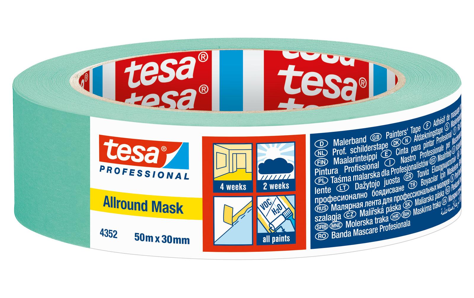 TESA Malerband Allround Mask 4352, grün – 30 mm × 50 m, innen/aussen, rückstandsfrei bis 30 Tage