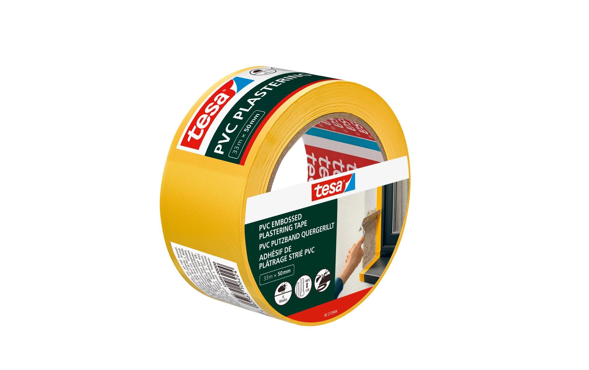 TESA Putzband, gelb – 50 mm × 33 m, PVC, innen/aussen, UV-beständig
