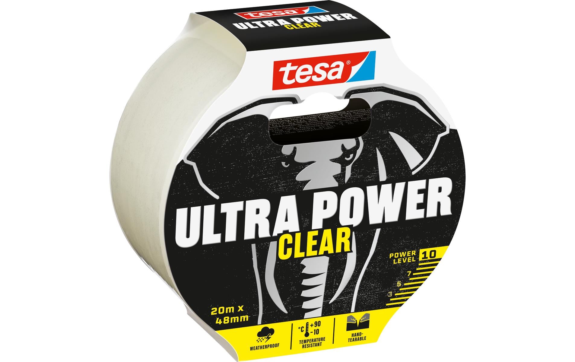 TESA Ultra Power Klebefilm klar – 48 mm × 20 m, transparent, Polyethylen, wasserfest, 1 Stück