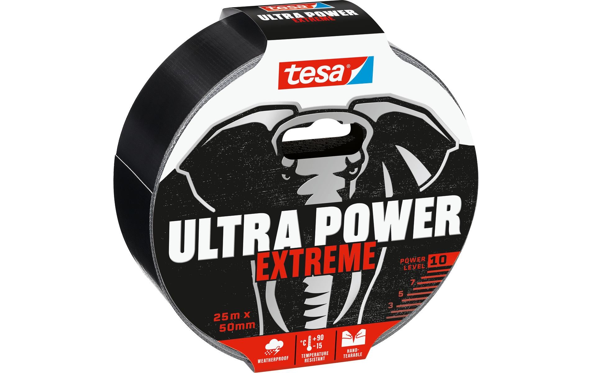 TESA Gewebeband/Gaffa – 50 mm × 25 m, schwarz, wetterfest, für Glas, Metall, PVC, 1 Stück