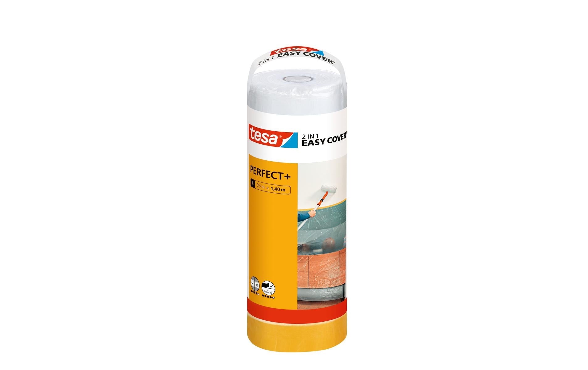 TESA Abdeckfolie mit Band Easy Cover Perfect+ Nachfüllpack, transparent – 1400 mm × 33,0 m
