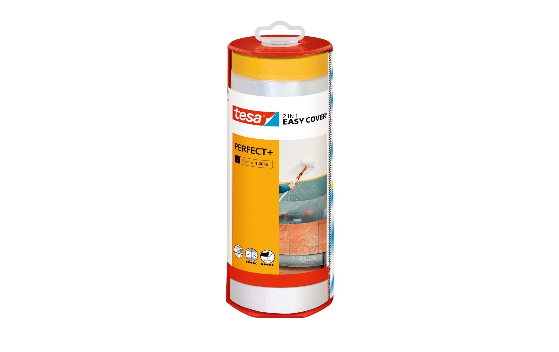 TESA Abdeckfolie mit Band Perfect+, transparent – 1'400 mm × 33 m, innen