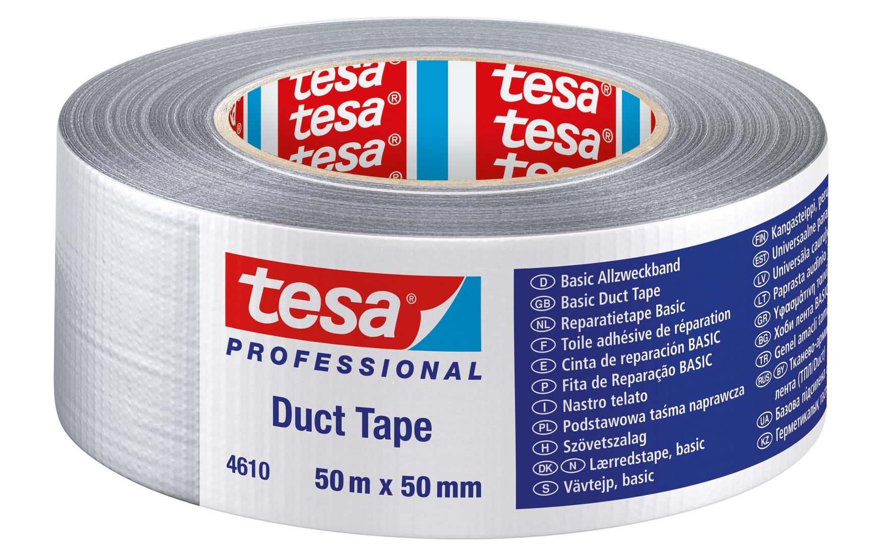 TESA Duct Tape – 50 mm × 50 m, silber, für Metall/PVC/Holz, Innen- & Aussenbereich, wasserfest, hitzebeständig