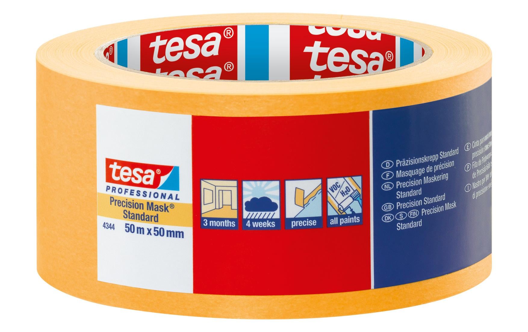 TESA Malerband Precision Standard, orange – 50 mm × 50 m, innen/aussen