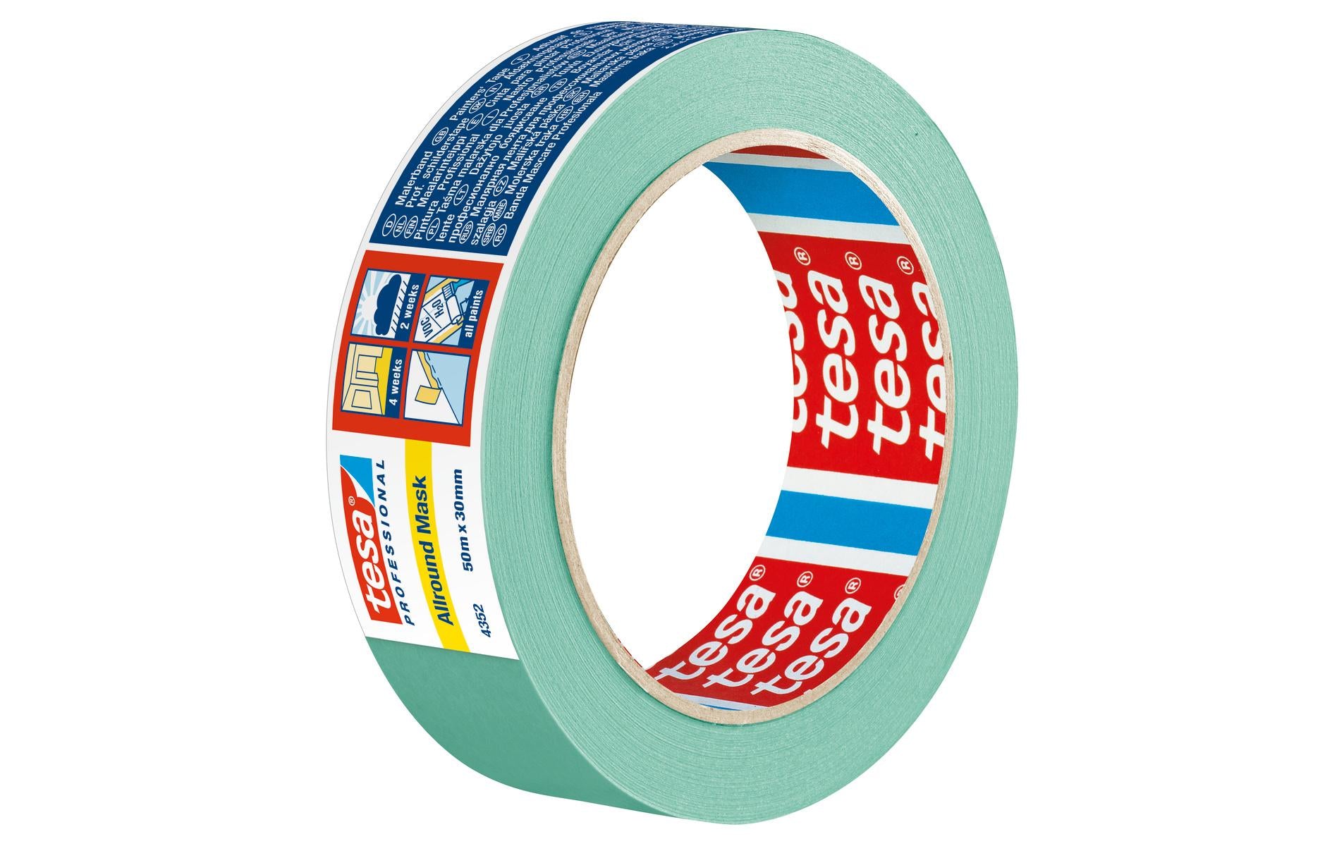 TESA Malerband Allround Mask 4352, grün – 30 mm × 50 m, innen/aussen, rückstandsfrei bis 30 Tage